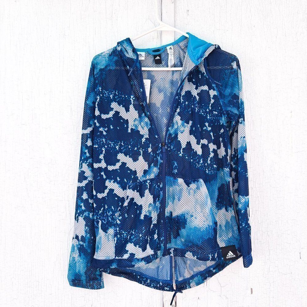 Adidas Mesh Blue Jacket‎ Front Zip Small Camo NWT